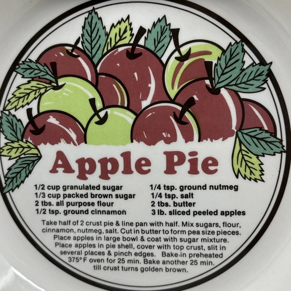 VTG Sunnycraft Apple Recipe Pie Plate Pan Ceramic Bakeware Sunstone Collection